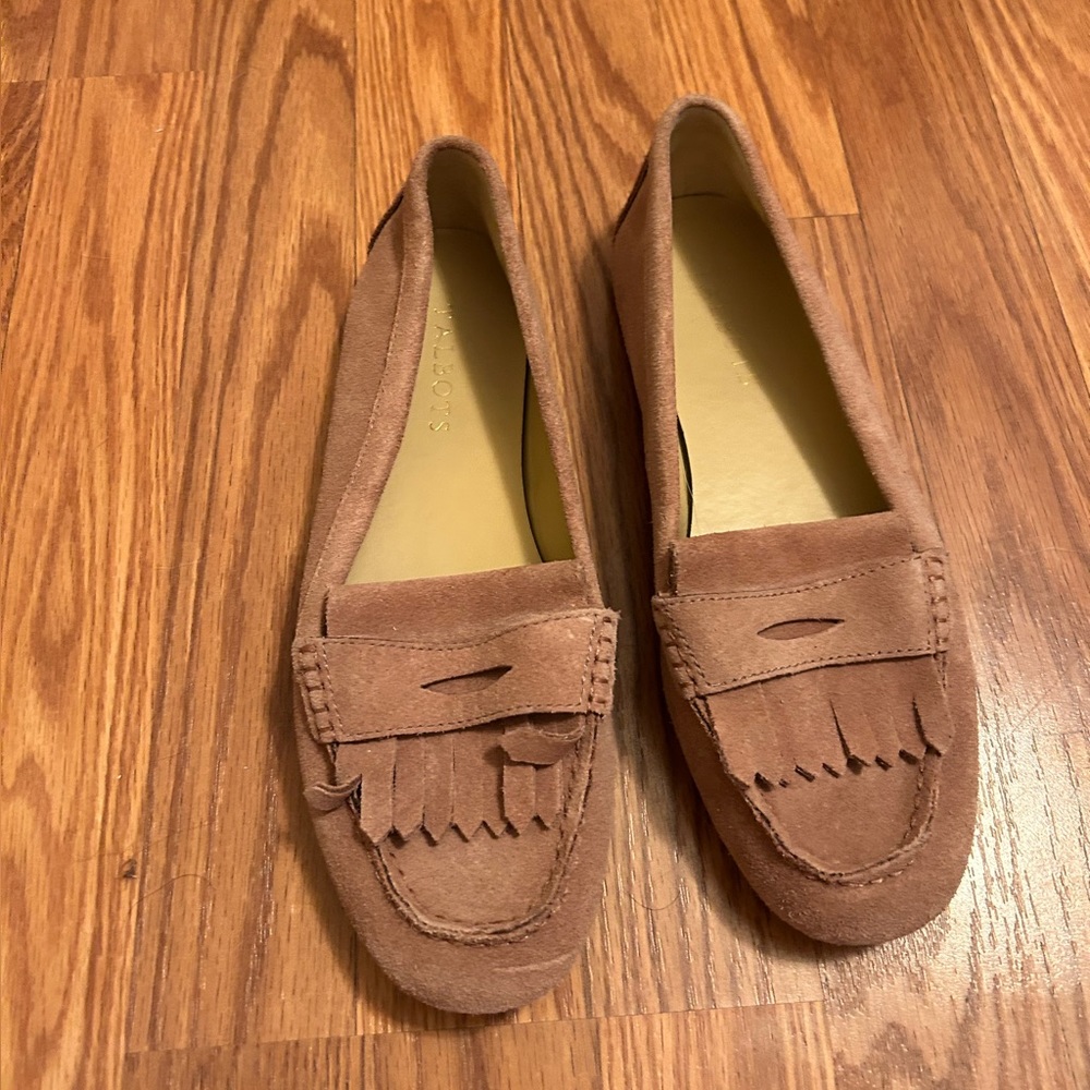 Brown/Tan Talbots slip on shoe loafer, size 8, western style, suede